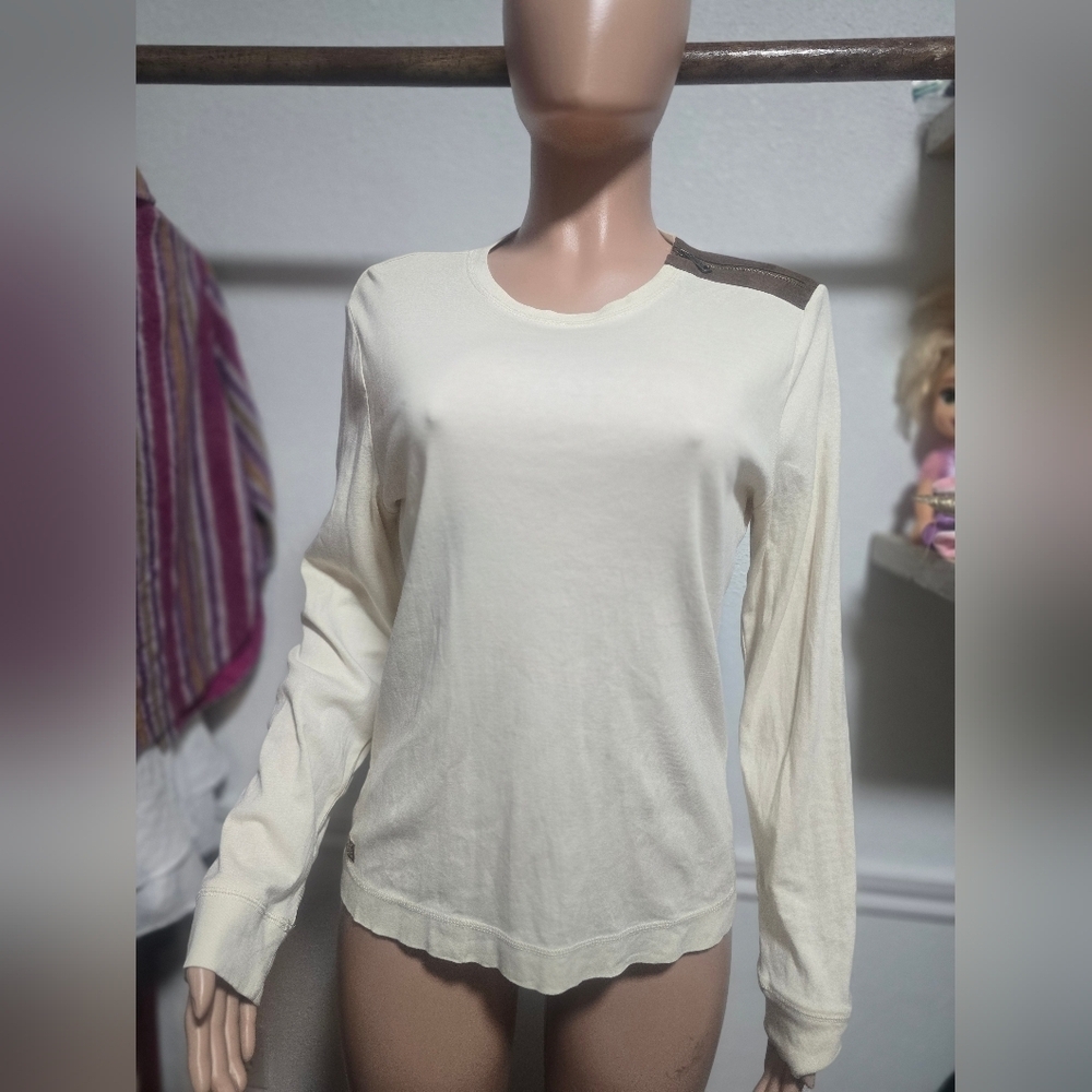 Ralph Lauren Cream Long Sleeve Top with Brown Accent